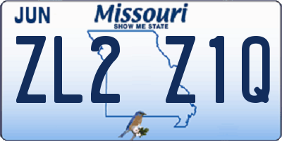 MO license plate ZL2Z1Q