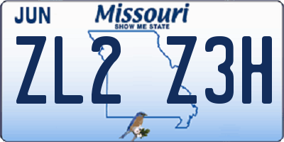 MO license plate ZL2Z3H