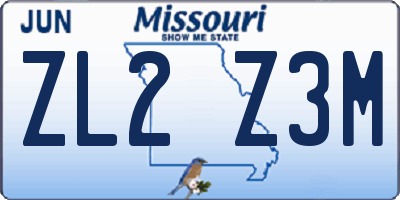 MO license plate ZL2Z3M