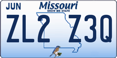 MO license plate ZL2Z3Q