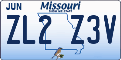 MO license plate ZL2Z3V