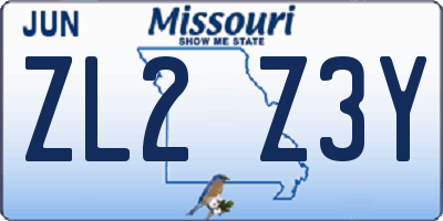 MO license plate ZL2Z3Y