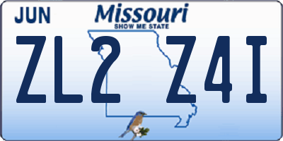 MO license plate ZL2Z4I