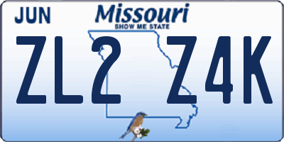 MO license plate ZL2Z4K