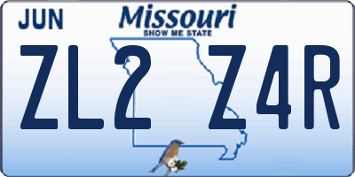 MO license plate ZL2Z4R