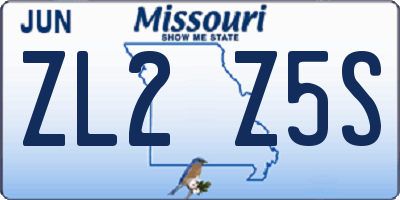MO license plate ZL2Z5S