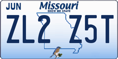 MO license plate ZL2Z5T