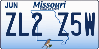 MO license plate ZL2Z5W