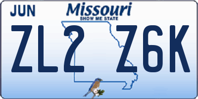 MO license plate ZL2Z6K