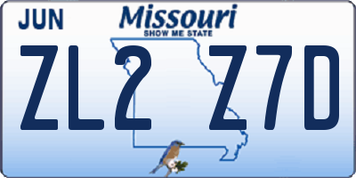 MO license plate ZL2Z7D