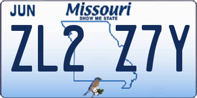 MO license plate ZL2Z7Y