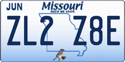 MO license plate ZL2Z8E