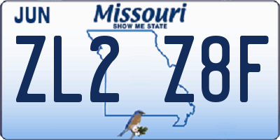 MO license plate ZL2Z8F