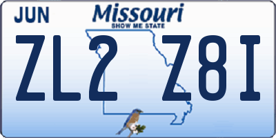 MO license plate ZL2Z8I