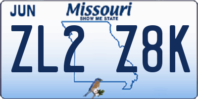 MO license plate ZL2Z8K