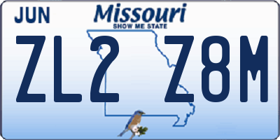 MO license plate ZL2Z8M