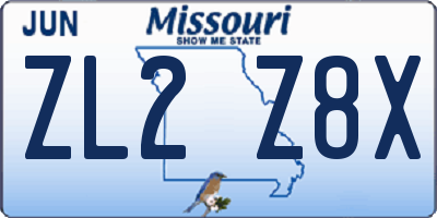 MO license plate ZL2Z8X