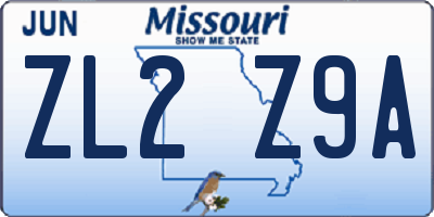 MO license plate ZL2Z9A