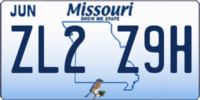 MO license plate ZL2Z9H