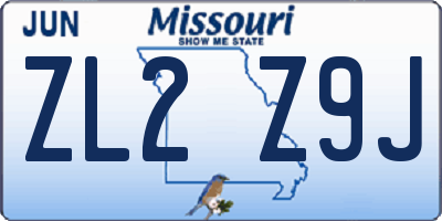 MO license plate ZL2Z9J