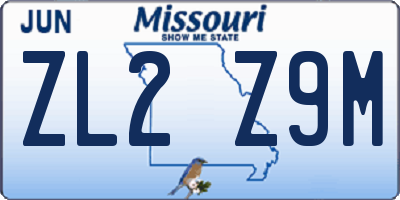 MO license plate ZL2Z9M
