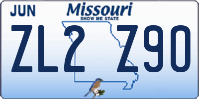 MO license plate ZL2Z9O