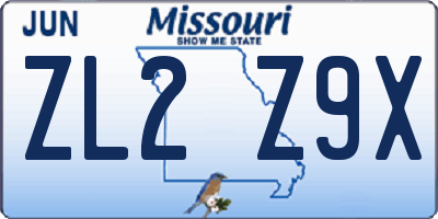 MO license plate ZL2Z9X
