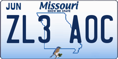 MO license plate ZL3A0C