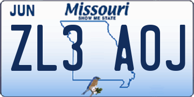 MO license plate ZL3A0J
