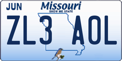 MO license plate ZL3A0L