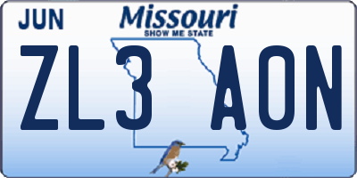 MO license plate ZL3A0N