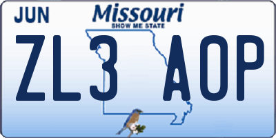 MO license plate ZL3A0P