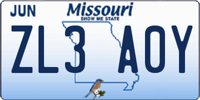 MO license plate ZL3A0Y