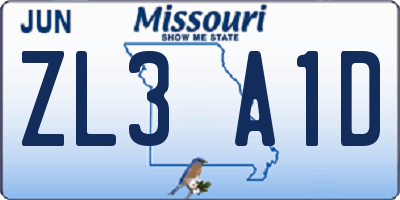 MO license plate ZL3A1D