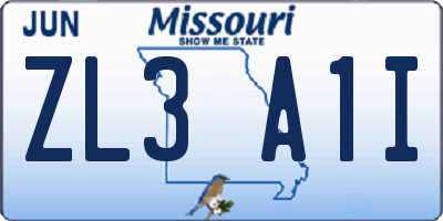 MO license plate ZL3A1I