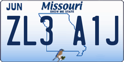 MO license plate ZL3A1J