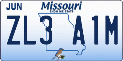 MO license plate ZL3A1M