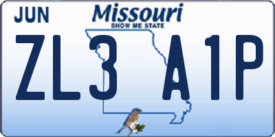MO license plate ZL3A1P