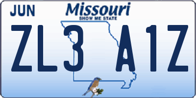 MO license plate ZL3A1Z