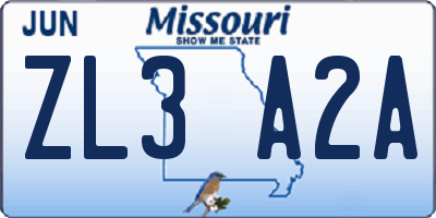 MO license plate ZL3A2A