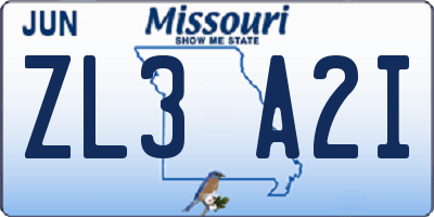 MO license plate ZL3A2I