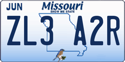 MO license plate ZL3A2R