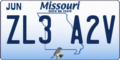 MO license plate ZL3A2V