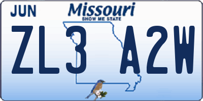 MO license plate ZL3A2W