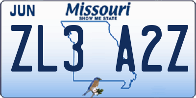 MO license plate ZL3A2Z