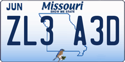 MO license plate ZL3A3D