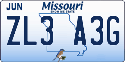 MO license plate ZL3A3G