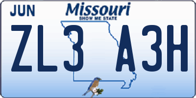 MO license plate ZL3A3H