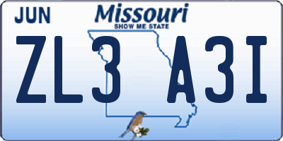 MO license plate ZL3A3I