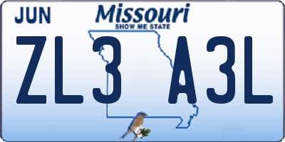 MO license plate ZL3A3L